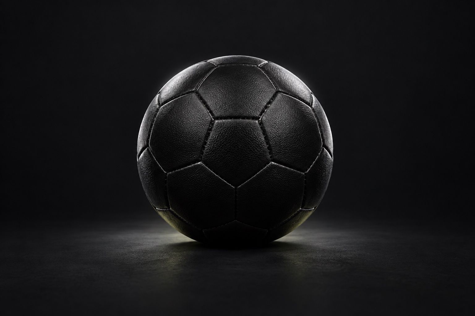 A black leather football in soft studio light